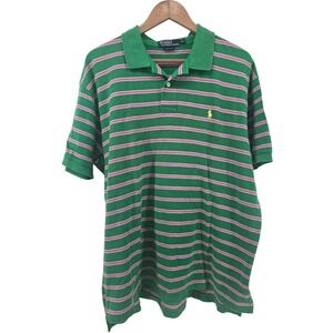 Polo Ralph Lauren Men's XL Pima Cotton Polo Shirt Green Pink Stripe Soft Touch